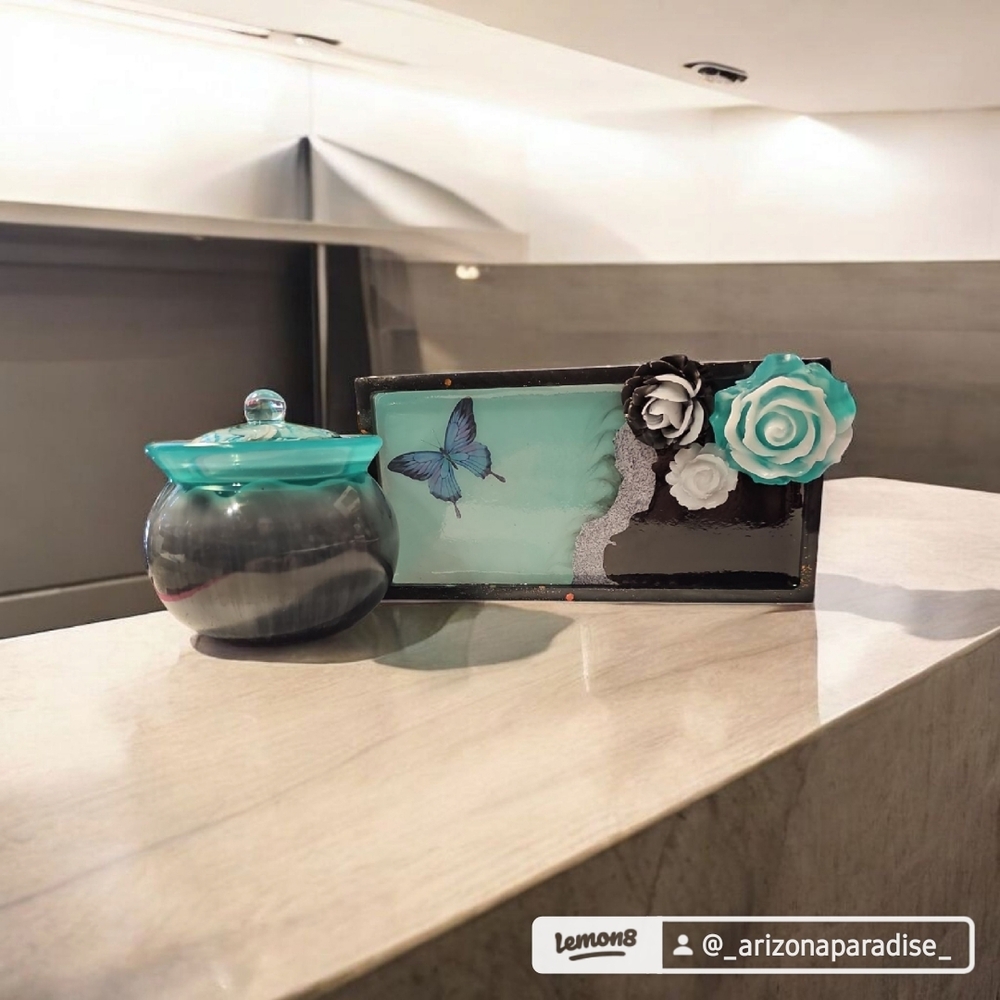 Decorative Butterfly Frame and Jar Set